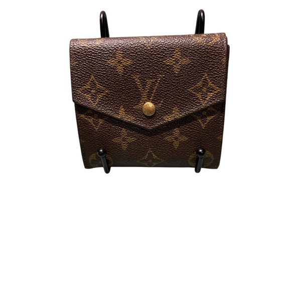 Louis Vuitton Monogram Canvas Compact Bifold Wallet Snap Closure Brown AN0952